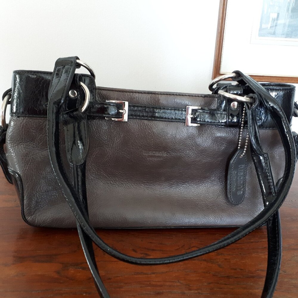 Bag by Tuscan's Genuine Leather - Black patent and Grey/Brown